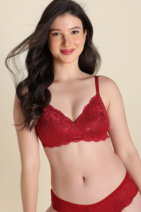 Zivame Dreamcatcher Padded Non Wired Medium Coverage Lace Bra - Red dahlia — image 2